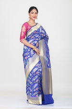 Load image into Gallery viewer, DARK BLUE COLOUR OPARA KATAN SILK SAREE WITH ALL OVER MULTICOLORED FLORAL WEAVING