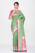 Load image into Gallery viewer, GREEN COLOUR OPARA KATAN SILK SAREEWITH CONTRASTING PLLU AND BORDER