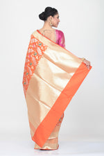 Load image into Gallery viewer, ORANGE COLOUR OPARA KATAN SILK SAREE WITH ALL OVER MINAKARI FLORAL WEAVING