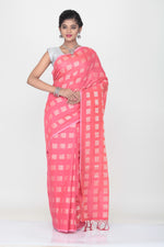 Load image into Gallery viewer, PEACH COLOUR LIGHT WEIGHT SILK SAREE WITH HIHLIGHTED SILVER MOTIF AND BORDER