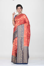 Load image into Gallery viewer, PEACH COLOUR SHADED LIGHT WEIGHT  SILK SAREE WITH ALL OVER SELF WEAVING