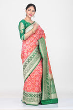 Load image into Gallery viewer, PEACH COLOUR OPARA KATAN SILK SAREE WITH CONTRASTING PALLU AND BORDER