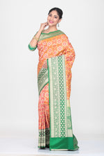 Load image into Gallery viewer, ORANGE COLOUR OPARA KATAN SILK SAREE WITH CONTRASTING PALLU AND BORDER