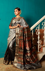 Load image into Gallery viewer, Grey Color Base Pure Sournachuri Silk Saree With Golden Zari Work